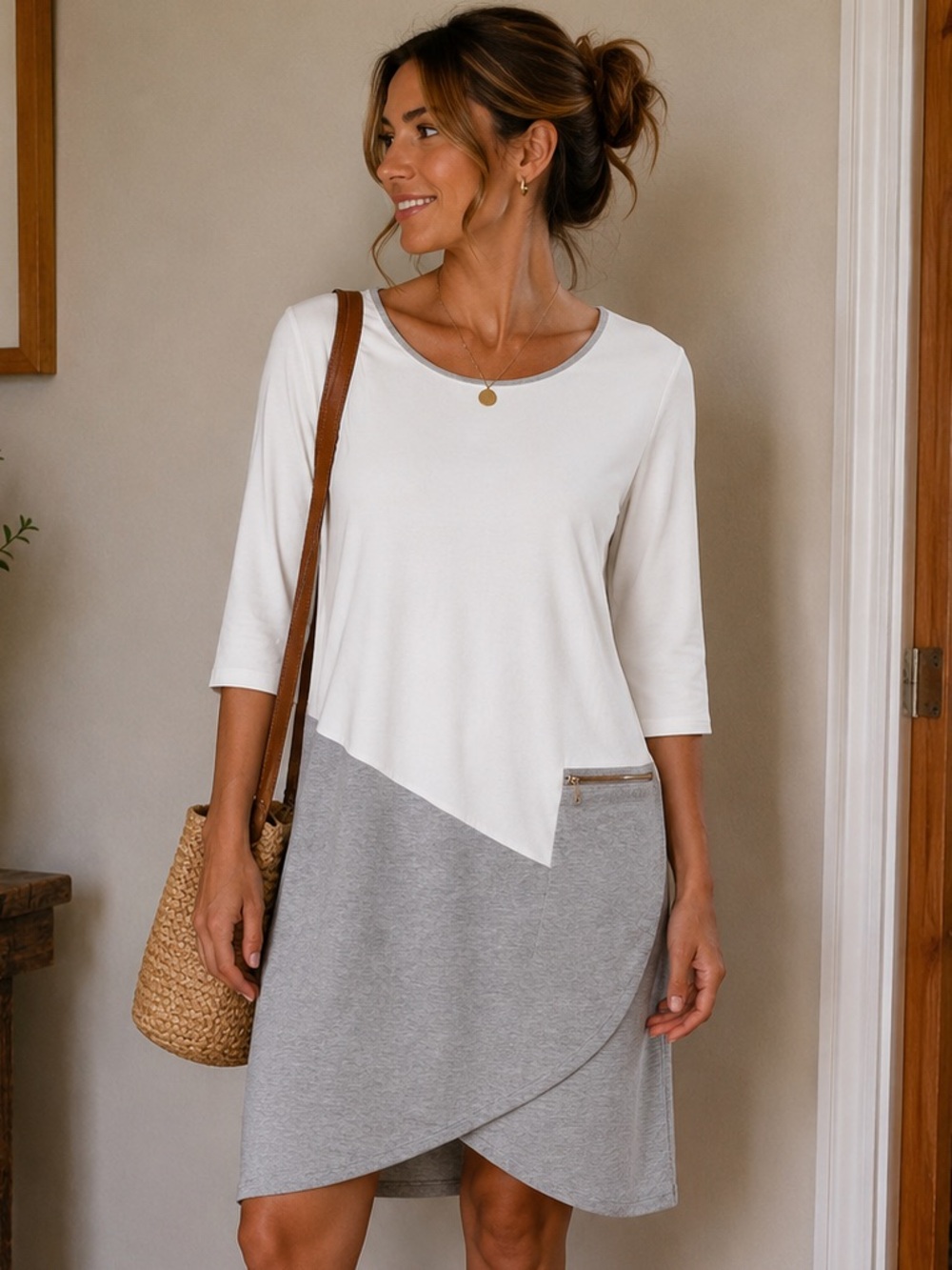 Joan Vass NWT Colorblock Asymmetrical Dress Small Petite